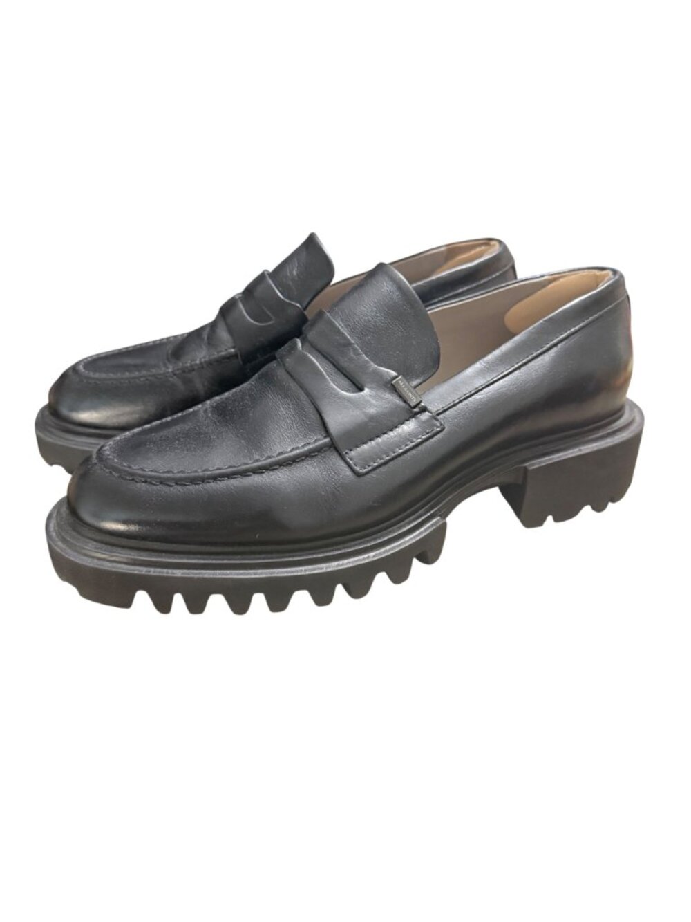 All Saints Black Lola Lugged Chunky Sole Penny Loafers Leather Womens Size 10 - Picture 2 of 10